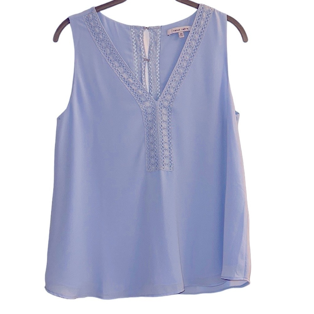 Naked Zebra crochet neckline sleeveless blouse Medium baby blue pastel‎ boho